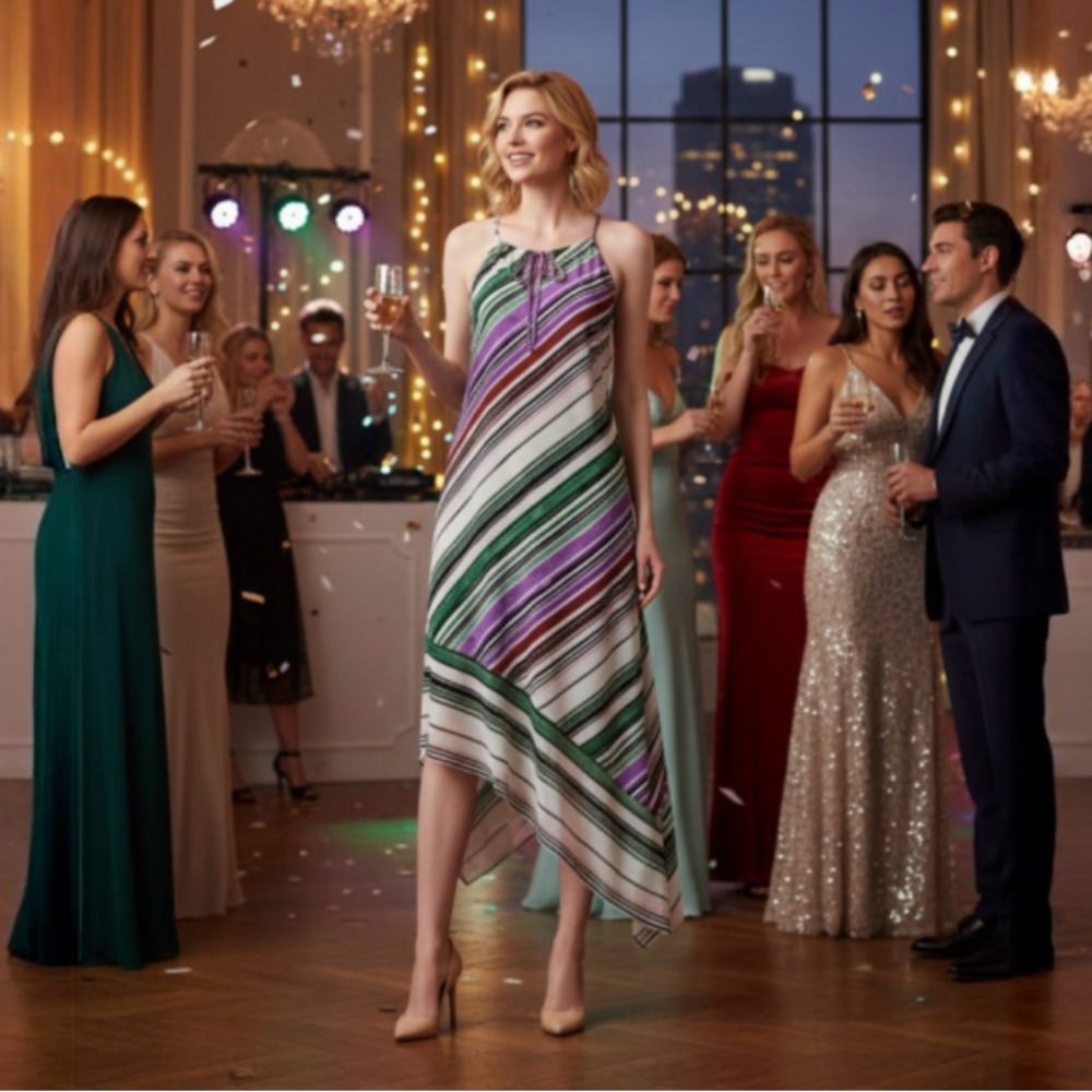 BAR lll Purple and Green Asymmetrical Dress
